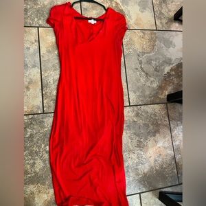 See You Monday Red fitted v-neck dress